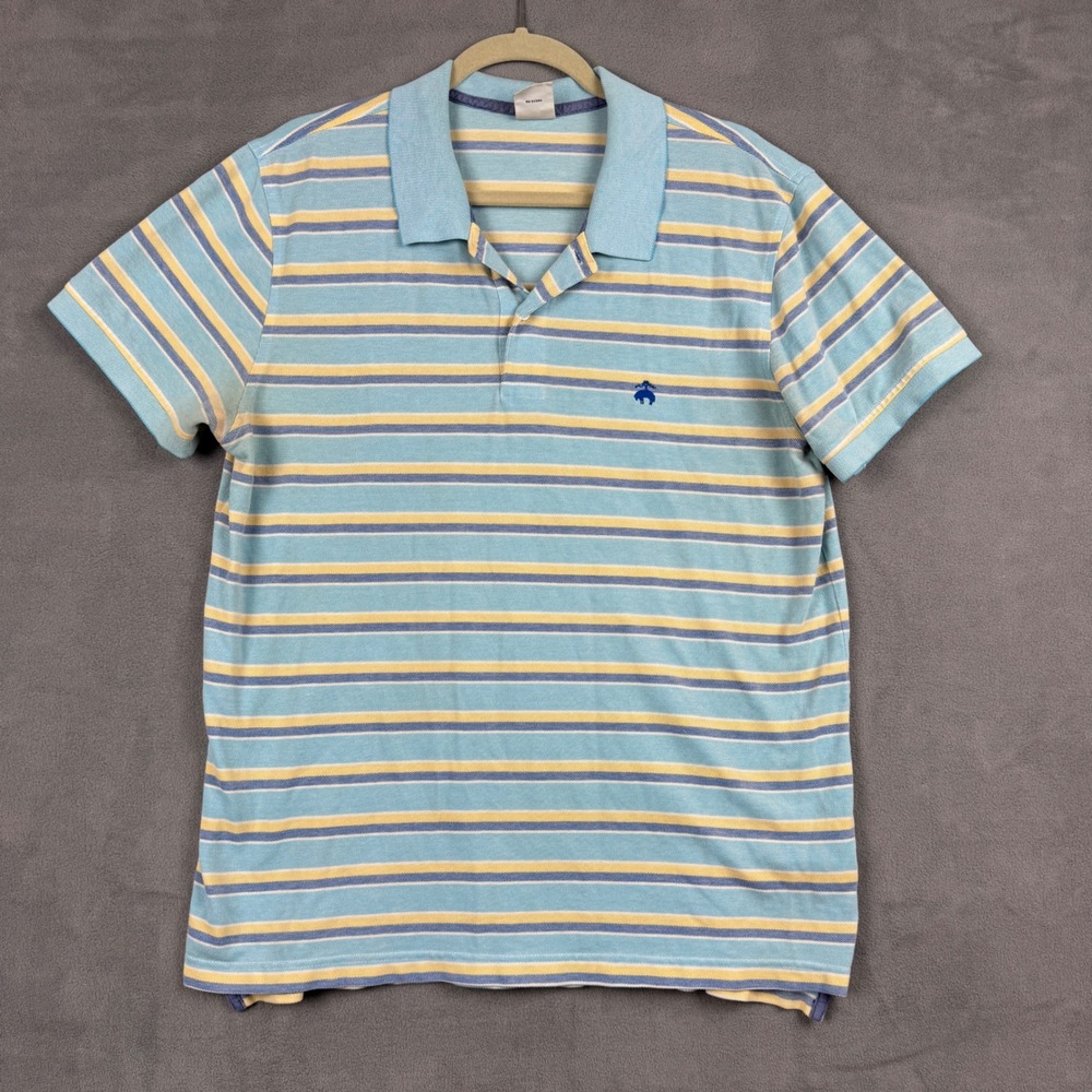 Brooks Brothers Performance Polo Shirt Mens XL Slim Blue Yellow Striped Cotton